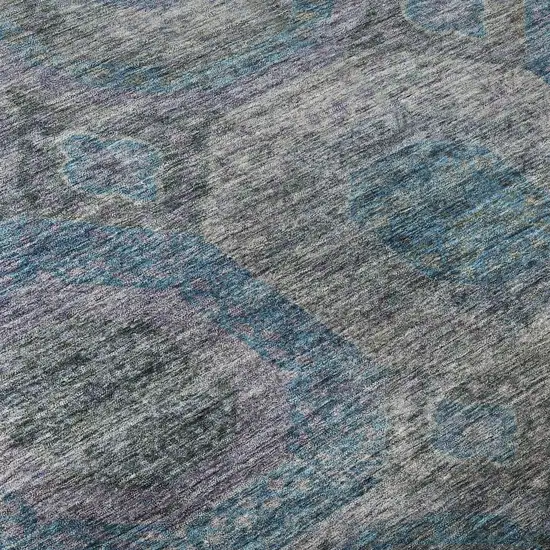 8' Blue Gray And Silver Geometric Washable Round Rug With UV Protection Photo 8