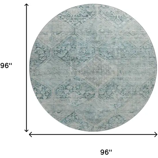 8' Blue Gray And Silver Geometric Washable Round Rug With UV Protection Photo 9