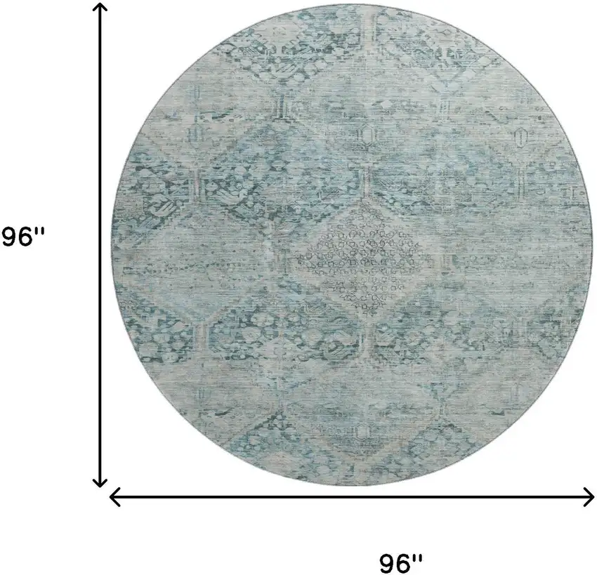 8' Blue Gray And Silver Geometric Washable Round Rug With UV Protection Photo 9