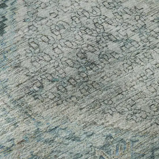 8' Blue Gray And Silver Geometric Washable Round Rug With UV Protection Photo 8