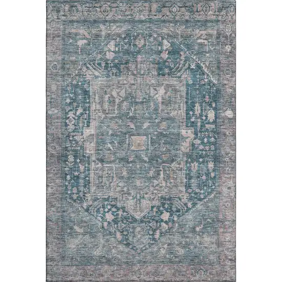 8' Blue Gray And Silver Oriental Washable Area Rug With UV Protection Photo 1