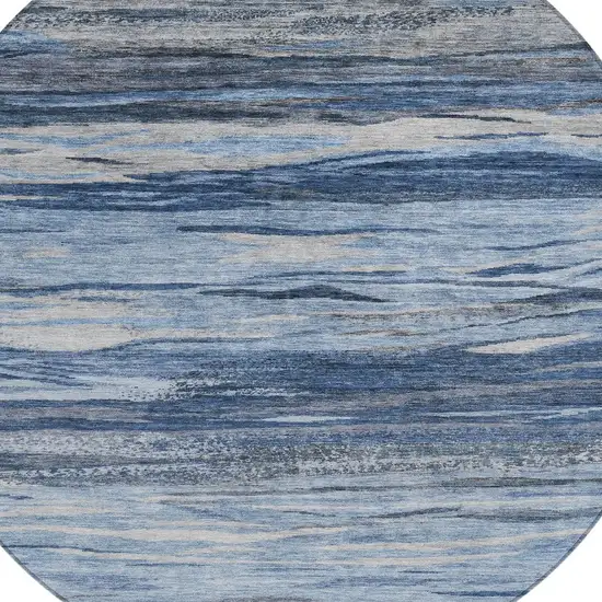 8' Blue Gray And Silver Round Abstract Washable Indoor Outdoor Area Rug Photo 9