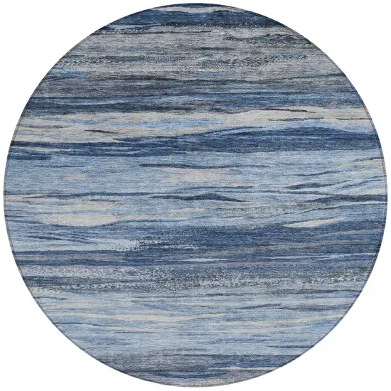 8' Blue Gray And Silver Round Abstract Washable Indoor Outdoor Area Rug Photo 7