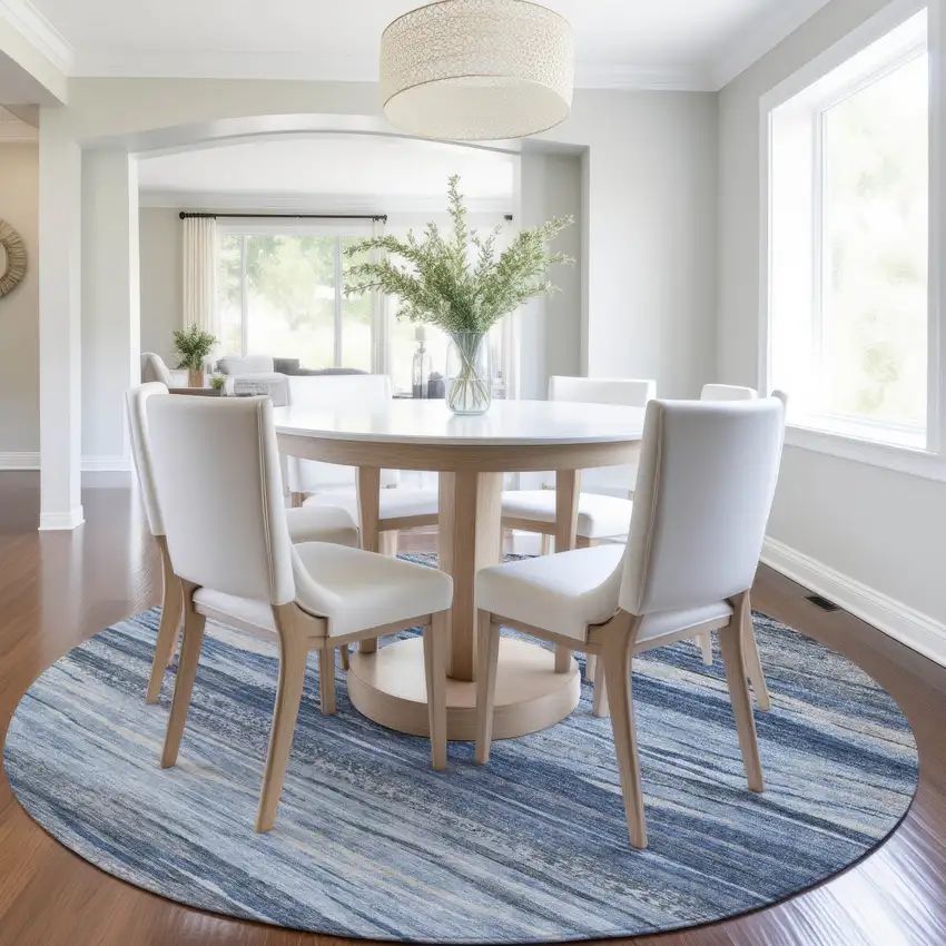 8' Blue Gray And Silver Round Abstract Washable Indoor Outdoor Area Rug Photo 6