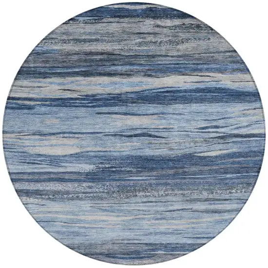 8' Blue Gray And Silver Round Abstract Washable Indoor Outdoor Area Rug Photo 3
