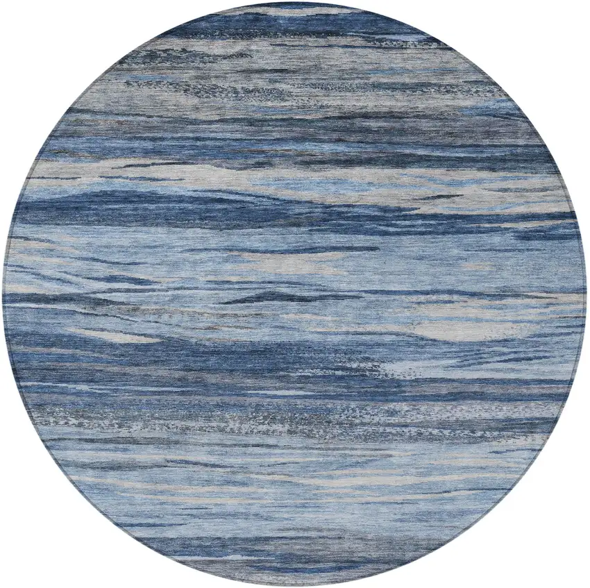 8' Blue Gray And Silver Round Abstract Washable Indoor Outdoor Area Rug Photo 4