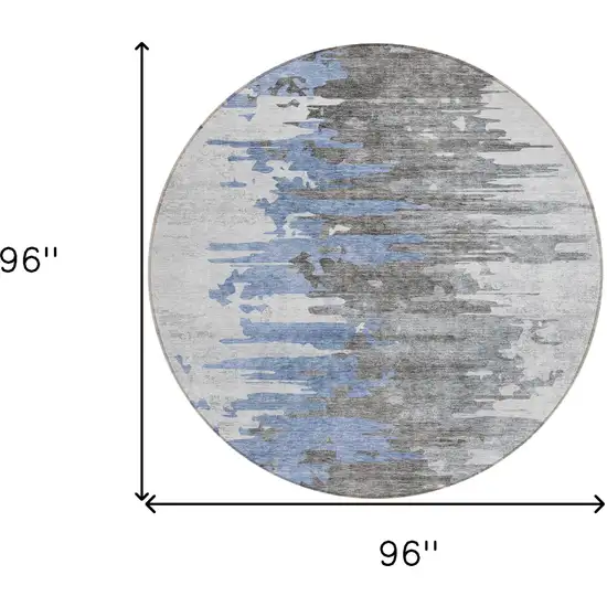 8' Blue Gray And Silver Round Abstract Washable Indoor Outdoor Area Rug Photo 3