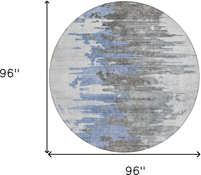 8' Blue Gray And Silver Round Abstract Washable Indoor Outdoor Area Rug Photo 3