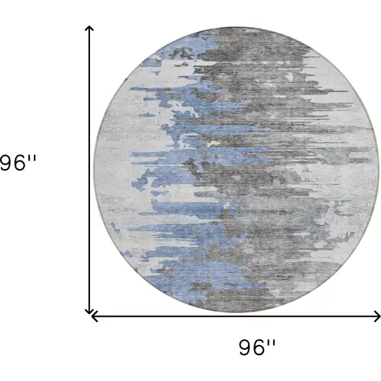 8' Blue Gray And Silver Round Abstract Washable Indoor Outdoor Area Rug Photo 3