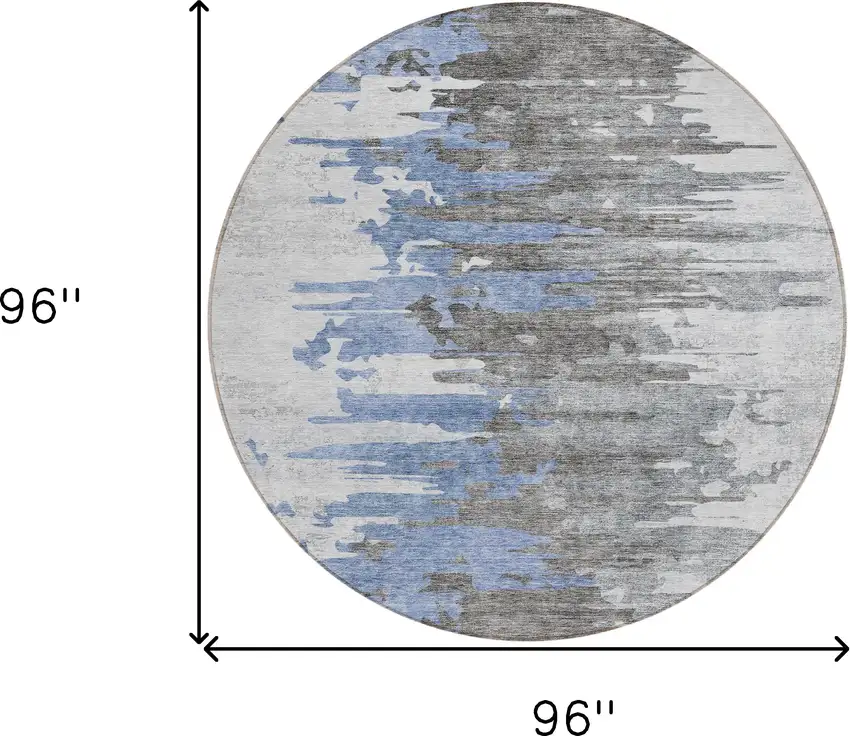 8' Blue Gray And Silver Round Abstract Washable Indoor Outdoor Area Rug Photo 3
