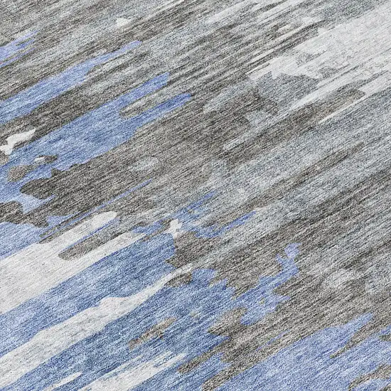 8' Blue Gray And Silver Round Abstract Washable Indoor Outdoor Area Rug Photo 9