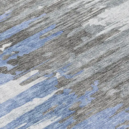 8' Blue Gray And Silver Round Abstract Washable Indoor Outdoor Area Rug Photo 9