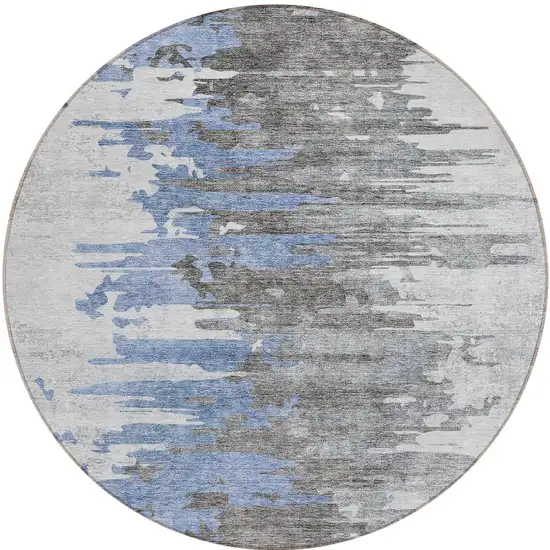 8' Blue Gray And Silver Round Abstract Washable Indoor Outdoor Area Rug Photo 5