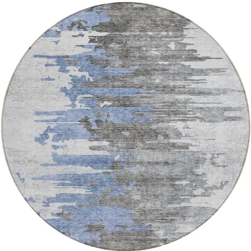 8' Blue Gray And Silver Round Abstract Washable Indoor Outdoor Area Rug Photo 5