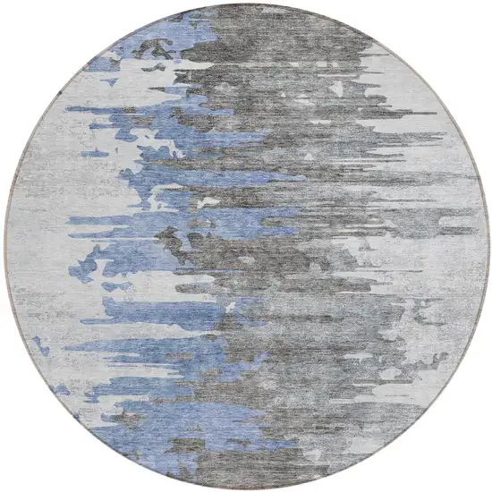 8' Blue Gray And Silver Round Abstract Washable Indoor Outdoor Area Rug Photo 1