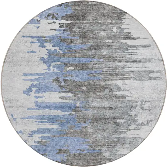 8' Blue Gray And Silver Round Abstract Washable Indoor Outdoor Area Rug Photo 1