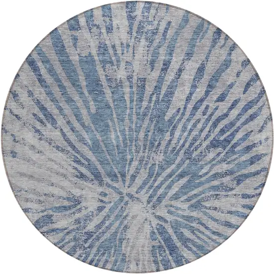 8' Blue Gray And Silver Round Abstract Washable Indoor Outdoor Area Rug Photo 2