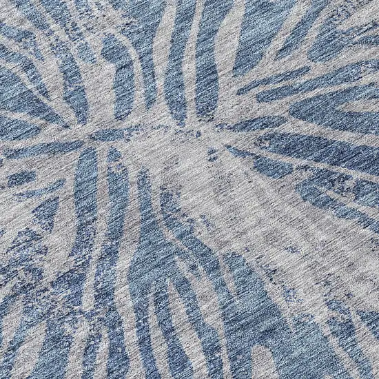 8' Blue Gray And Silver Round Abstract Washable Indoor Outdoor Area Rug Photo 8