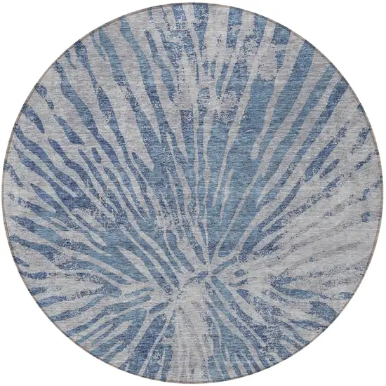 8' Blue Gray And Silver Round Abstract Washable Indoor Outdoor Area Rug Photo 5