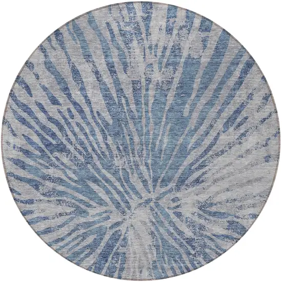 8' Blue Gray And Silver Round Abstract Washable Indoor Outdoor Area Rug Photo 5