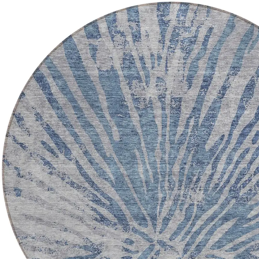 8' Blue Gray And Silver Round Abstract Washable Indoor Outdoor Area Rug Photo 4