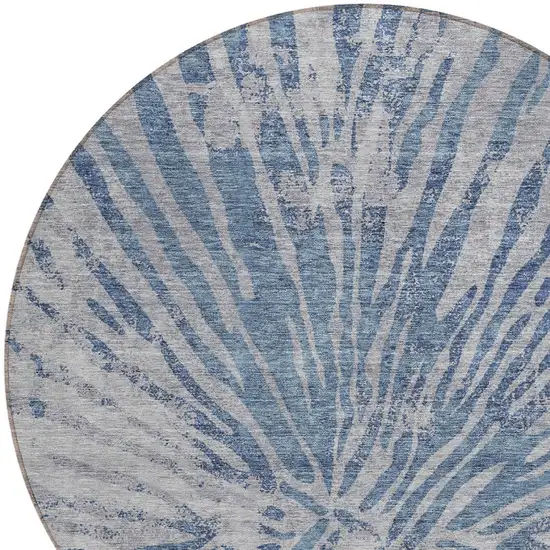 8' Blue Gray And Silver Round Abstract Washable Indoor Outdoor Area Rug Photo 4