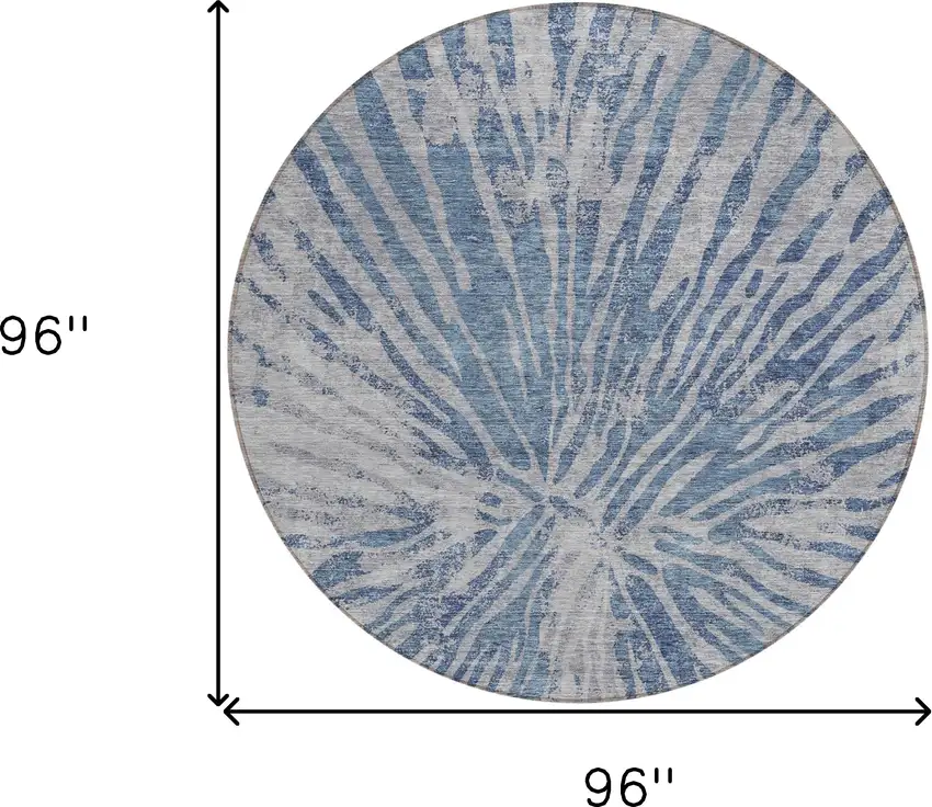 8' Blue Gray And Silver Round Abstract Washable Indoor Outdoor Area Rug Photo 3