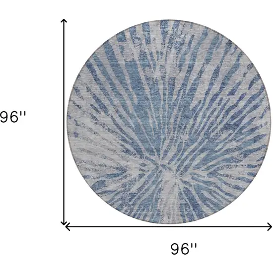 8' Blue Gray And Silver Round Abstract Washable Indoor Outdoor Area Rug Photo 3