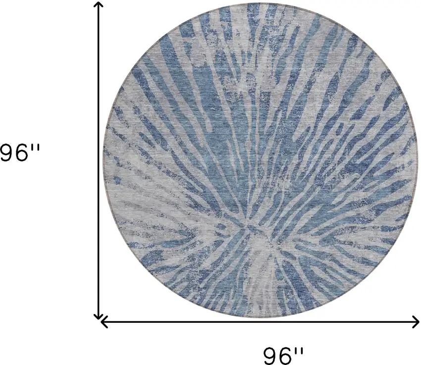 8' Blue Gray And Silver Round Abstract Washable Indoor Outdoor Area Rug Photo 3