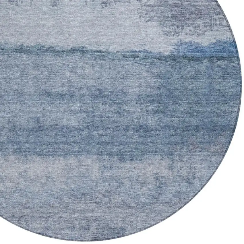 8' Blue Gray And Sky Blue Round Abstract Washable Indoor Outdoor Area Rug Photo 5