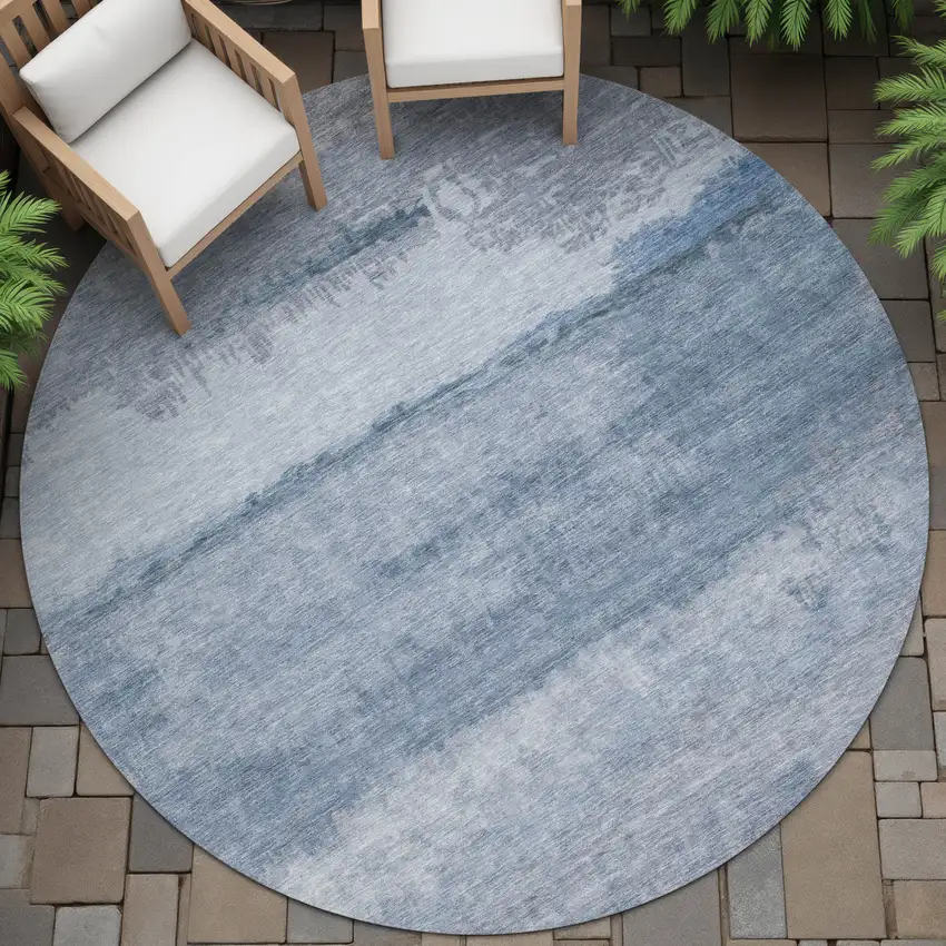 8' Blue Gray And Sky Blue Round Abstract Washable Indoor Outdoor Area Rug Photo 6