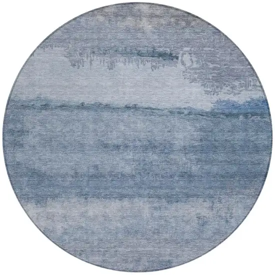 8' Blue Gray And Sky Blue Round Abstract Washable Indoor Outdoor Area Rug Photo 3