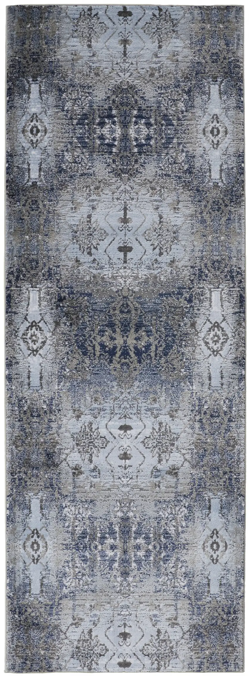 8' Blue Gray And Taupe Abstract Stain Resistant Runner Rug Photo 1