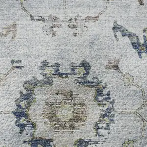 Photo of 8' Blue Gray And Taupe Oriental Washable Round Rug With UV Protection