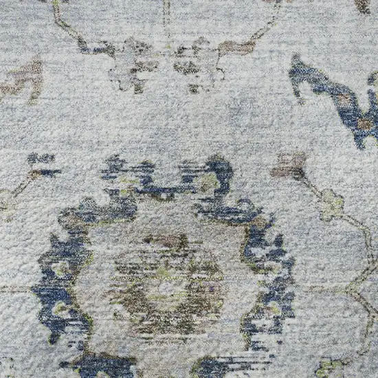 8' Blue Gray And Taupe Oriental Washable Round Rug With UV Protection Photo 9