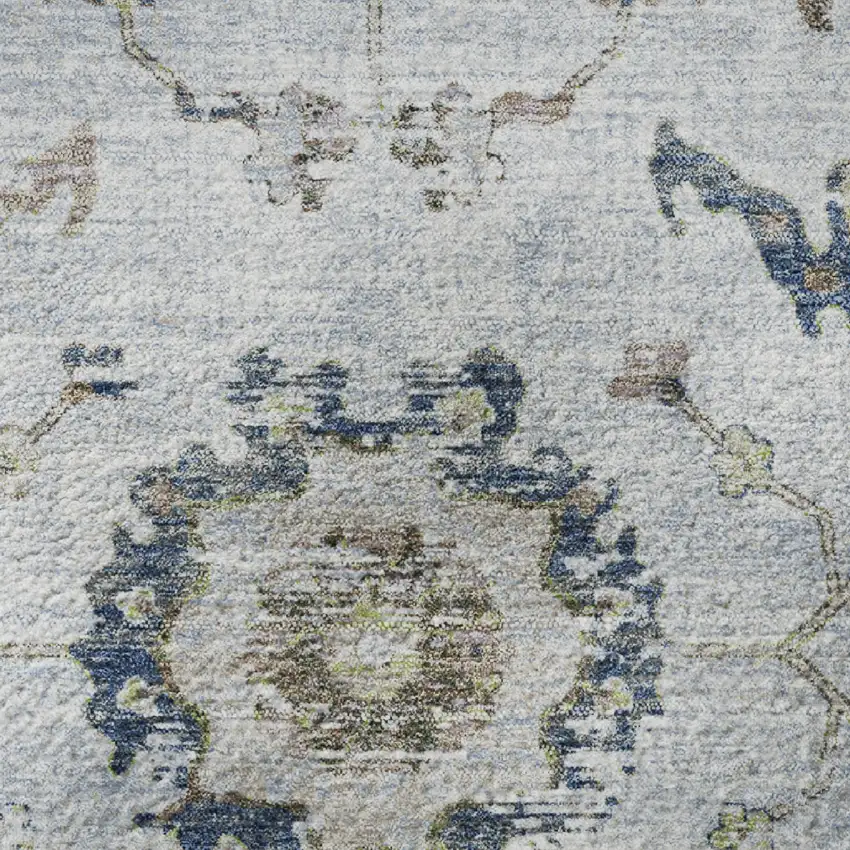 8' Blue Gray And Taupe Oriental Washable Round Rug With UV Protection Photo 9