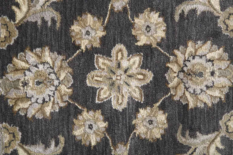 8' Blue Gray And Taupe Round Wool Floral Tufted Handmade Stain Resistant Area Rug Photo 5