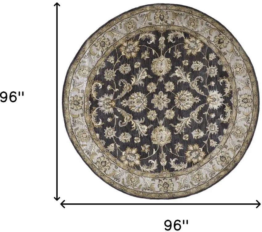 8' Blue Gray And Taupe Round Wool Floral Tufted Handmade Stain Resistant Area Rug Photo 8