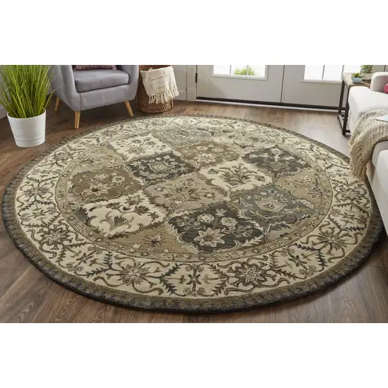 8' Blue Gray And Taupe Round Wool Paisley Tufted Handmade Stain Resistant Area Rug Photo 3