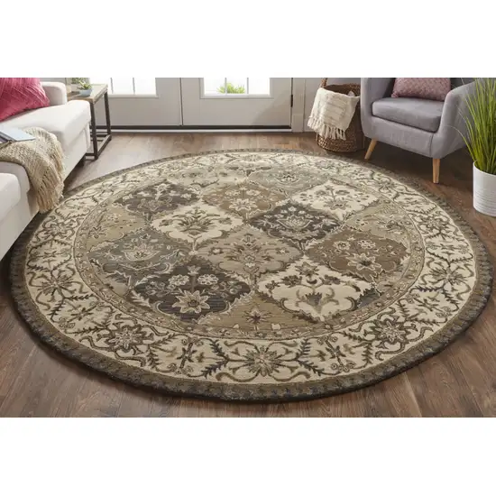8' Blue Gray And Taupe Round Wool Paisley Tufted Handmade Stain Resistant Area Rug Photo 4