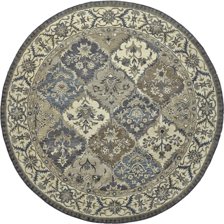 8' Blue Gray And Taupe Round Wool Paisley Tufted Handmade Stain Resistant Area Rug Photo 1