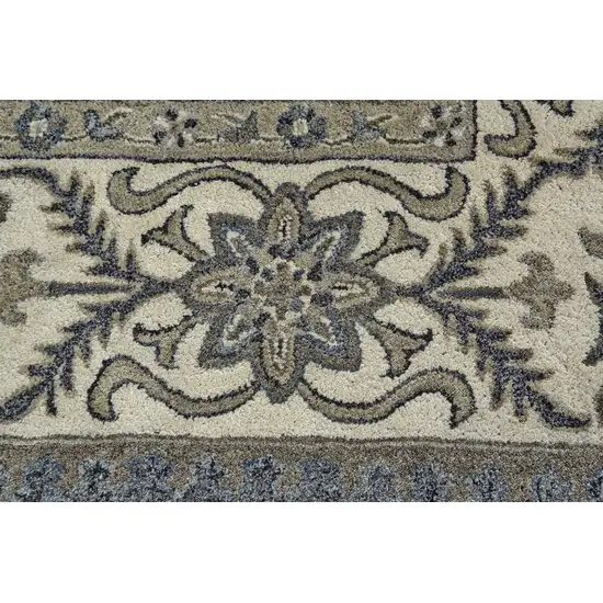 8' Blue Gray And Taupe Round Wool Paisley Tufted Handmade Stain Resistant Area Rug Photo 5