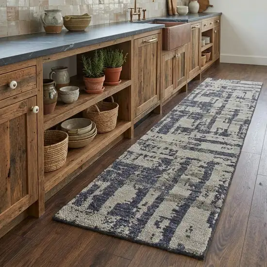 8' Blue Gray And Taupe Wool Abstract Hand Knotted Area Rug Photo 1