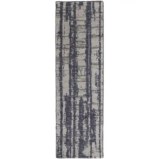8' Blue Gray And Taupe Wool Abstract Hand Knotted Area Rug Photo 2