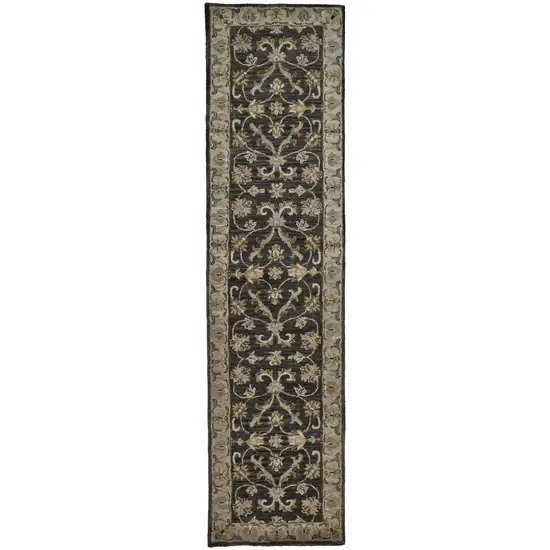 10' Blue Gray And Taupe Wool Floral Tufted Handmade Stain Resistant Runner Rug Photo 1