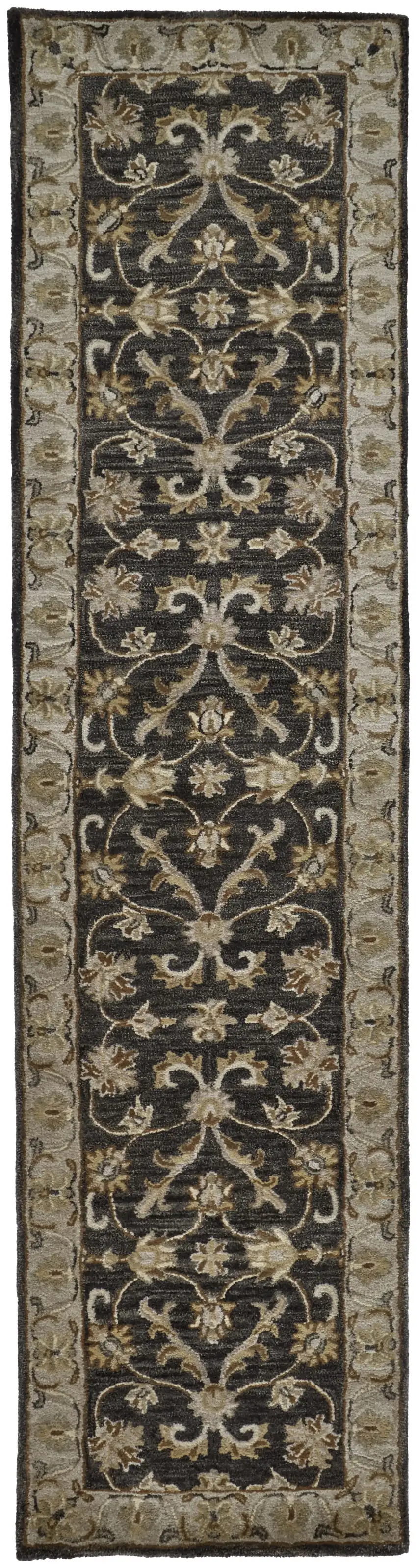 10' Blue Gray And Taupe Wool Floral Tufted Handmade Stain Resistant Runner Rug Photo 1