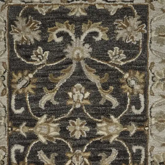 10' Blue Gray And Taupe Wool Floral Tufted Handmade Stain Resistant Runner Rug Photo 3