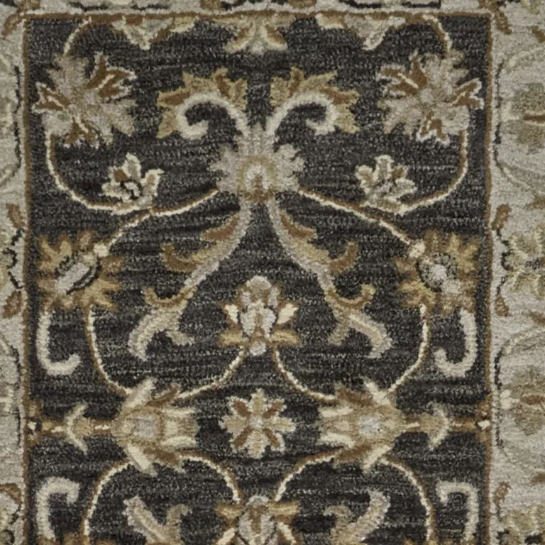 10' Blue Gray And Taupe Wool Floral Tufted Handmade Stain Resistant Runner Rug Photo 3