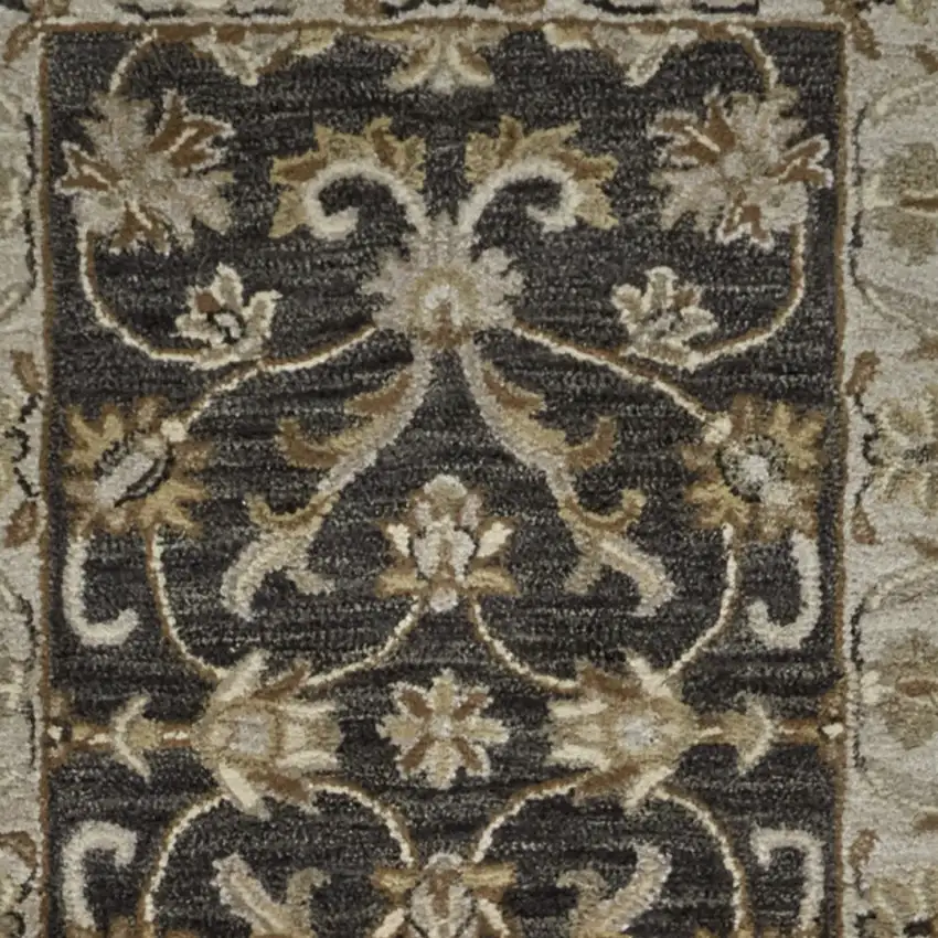 10' Blue Gray And Taupe Wool Floral Tufted Handmade Stain Resistant Runner Rug Photo 3