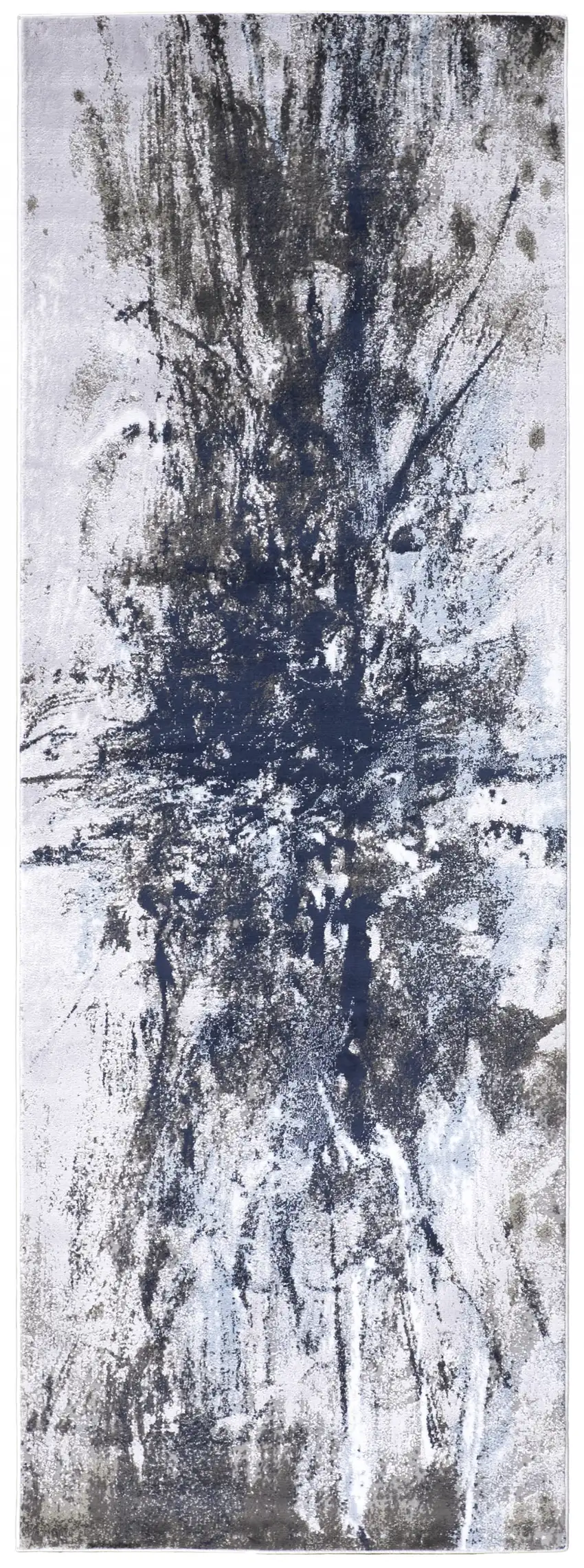 8' Blue Gray And White Abstract Stain Resistant Runner Rug Photo 1
